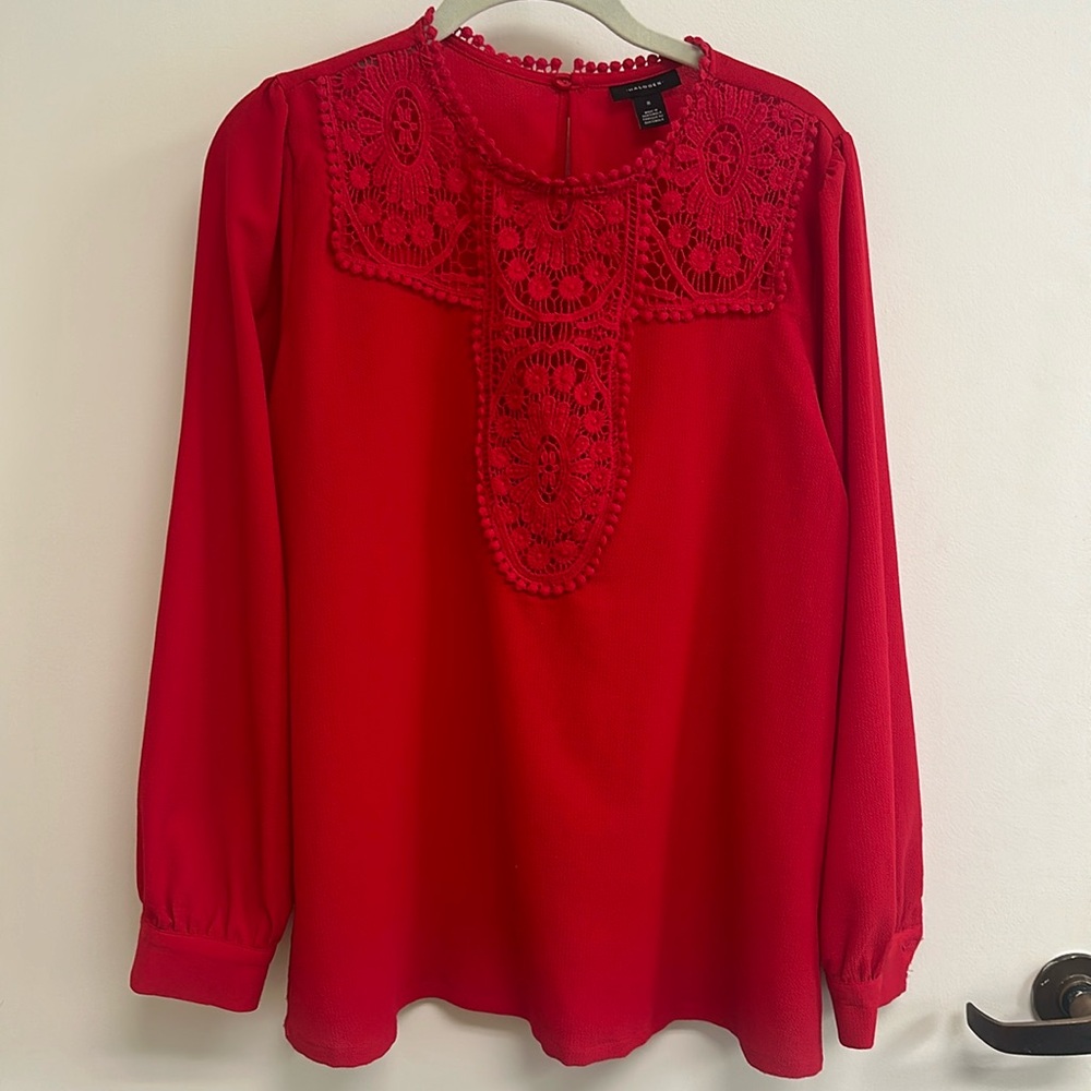 Halogen Red Lace Long Sleeved Blouse M
